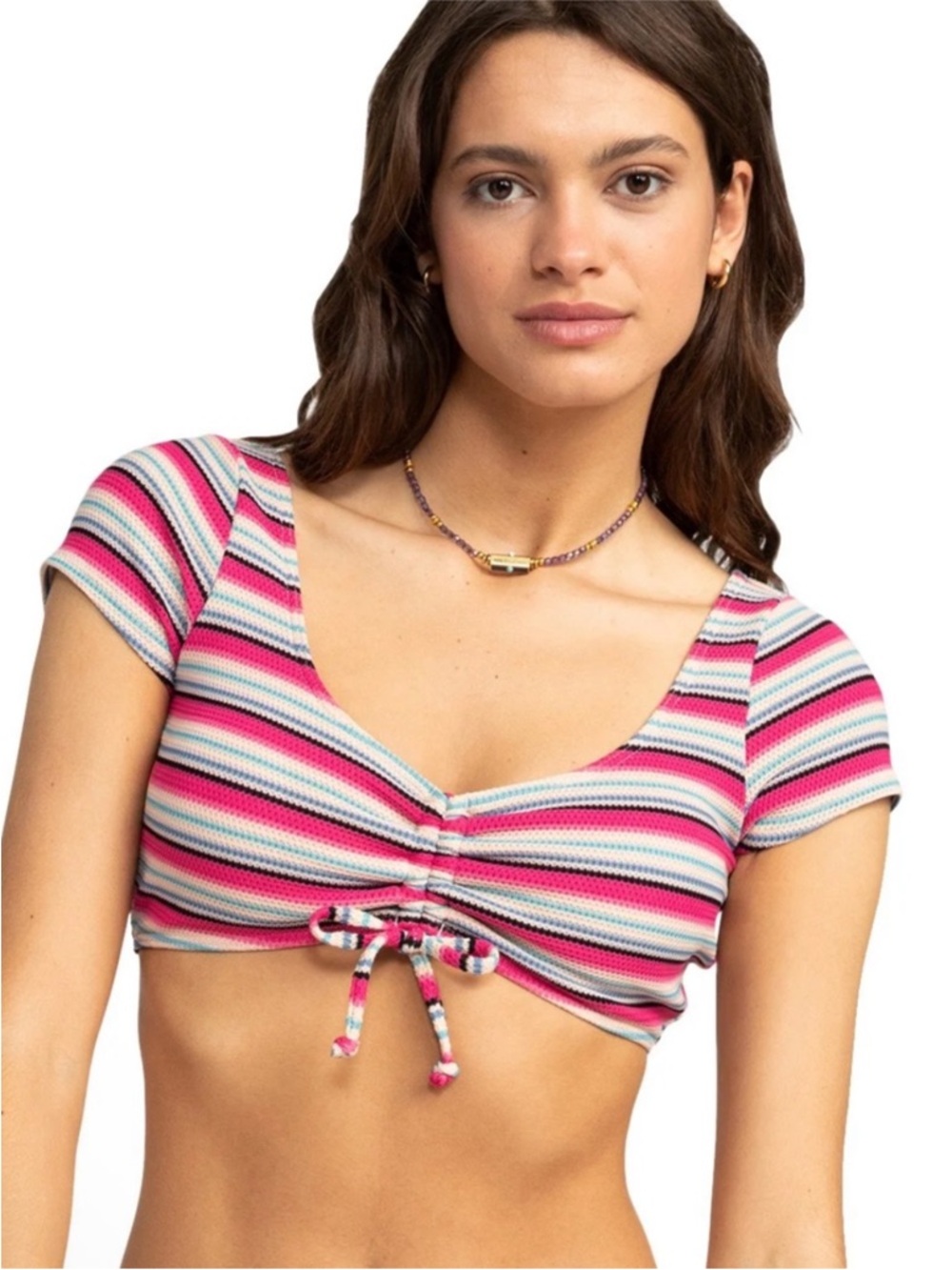 Roxy striped bikini top and boy shorts top medium short size large